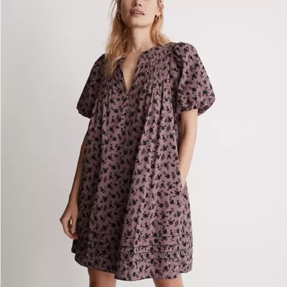 NWT Madewell Tillie Puff-Sleeve Mini Dress in Shadow Blooms
